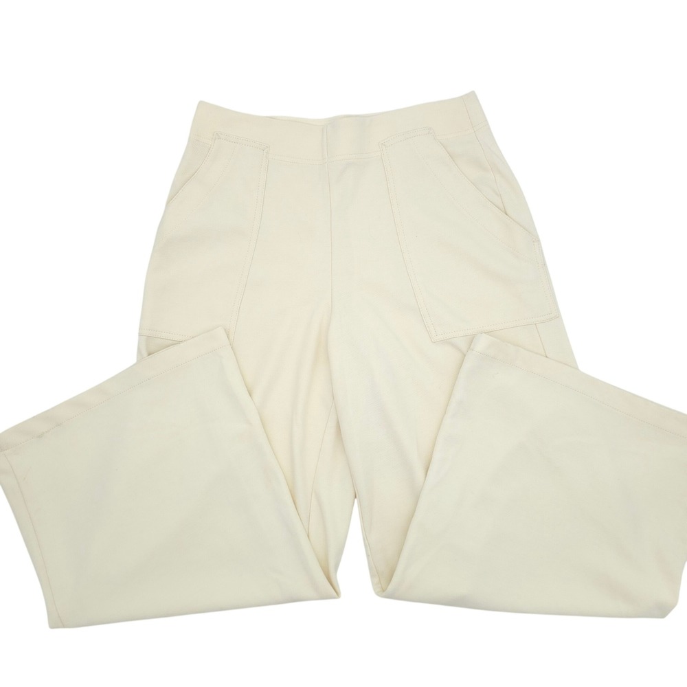 Max Studio London Cropped Wide Leg Trousers Cream Mid Rise Pants Size M NWOT
